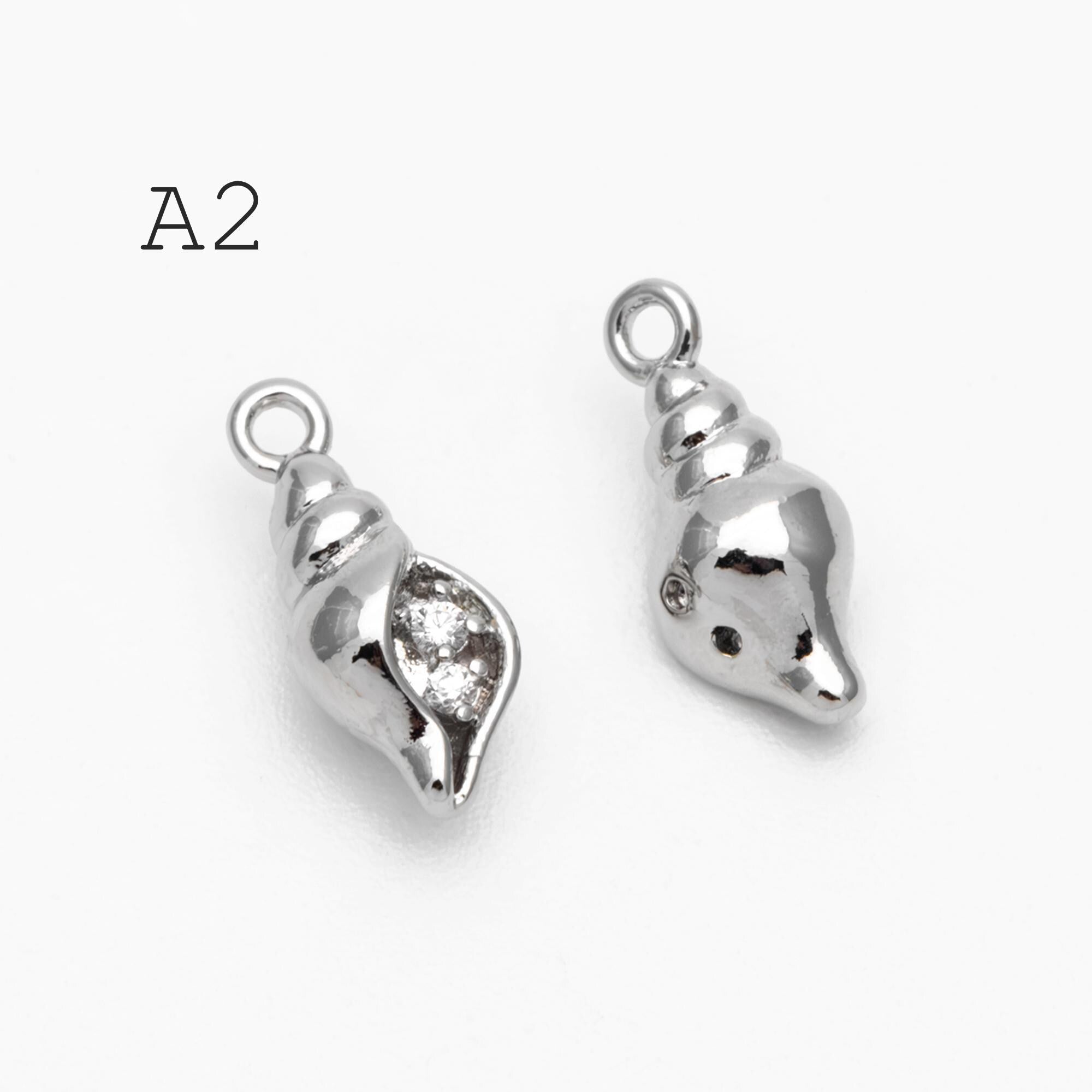 4pcs CZ Pave Gold/ Silver Tone Conch/ Jellyfish Charms, 18K Gold/ Rhodium plated Brass, Dainty Beach Jewelry (GB-4643)